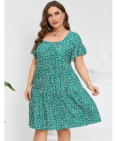 Plus Size Dress Women's Plus Size Floral V-Neck Dress Short Sleeve Knee Length A-line Mini Dresses Green White Flower $16.63 ...