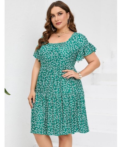 Plus Size Dress Women's Plus Size Floral V-Neck Dress Short Sleeve Knee Length A-line Mini Dresses Green White Flower $16.63 ...