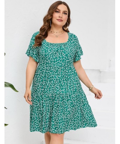 Plus Size Dress Women's Plus Size Floral V-Neck Dress Short Sleeve Knee Length A-line Mini Dresses Green White Flower $16.63 ...