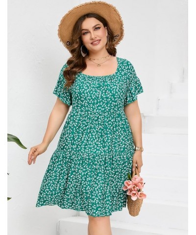 Plus Size Dress Women's Plus Size Floral V-Neck Dress Short Sleeve Knee Length A-line Mini Dresses Green White Flower $16.63 ...