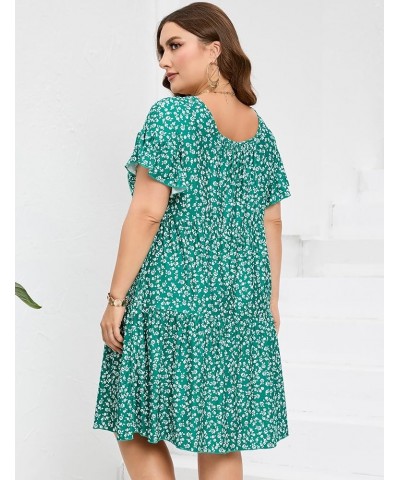 Plus Size Dress Women's Plus Size Floral V-Neck Dress Short Sleeve Knee Length A-line Mini Dresses Green White Flower $16.63 ...