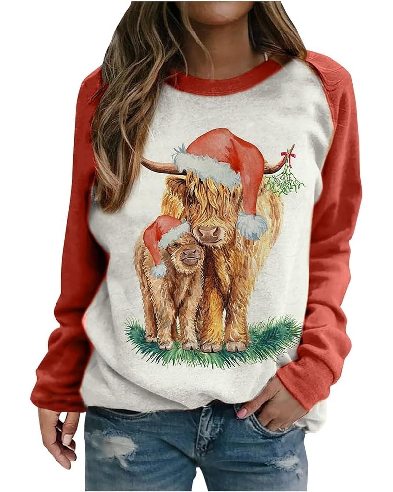 Highland Cattle Print Sweatshirt for Women Cute Western Cow Graphic Long Sleeve Tunic Tops Farm Life Crewneck Pullover Blouse...