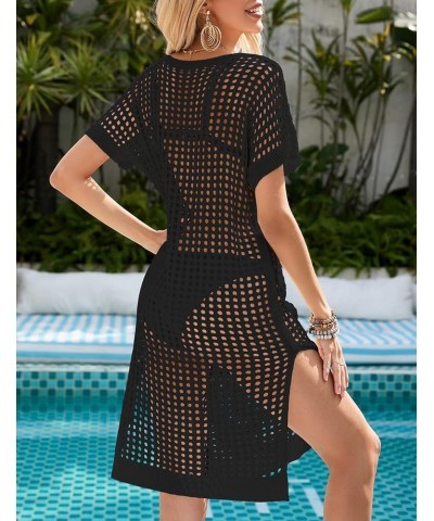 Crochet Cover Ups for Swimwear Women Side Split Pullover Beach Cover Up Dress Black $12.80 Swimsuits