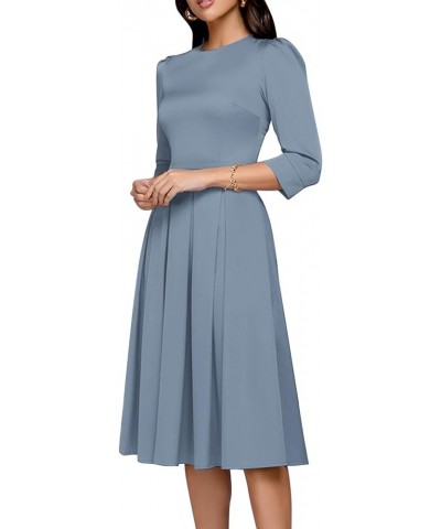 Women's Floral Vintage Dress Elegant Midi Evening Dress 3/4 Sleeves Elastic Material-3310gray $16.00 Dresses