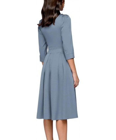 Women's Floral Vintage Dress Elegant Midi Evening Dress 3/4 Sleeves Elastic Material-3310gray $16.00 Dresses