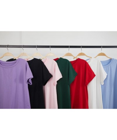 Women's Round Neck Solid Color T-Shirt Side Slit Casual Short-Sleeved Summer Sports Tunic Top Green $13.49 Tops