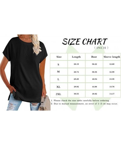 Women's Round Neck Solid Color T-Shirt Side Slit Casual Short-Sleeved Summer Sports Tunic Top Green $13.49 Tops