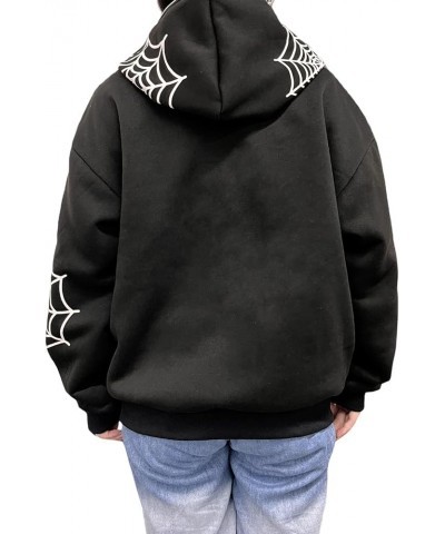 Women Full Zip Up Hoodies Y2K Spider Web Rhinestone Oversized Hoodie Over Face Skull Jackets Punk Streetwear D-black $14.33 H...