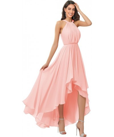 Women's Halter Chiffon Bridesmaid Dresses High Low for Wedding A-Line Pleated Formal Gown with Pockets Blush Pink $31.34 Dresses