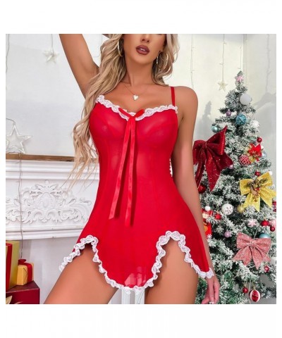 Womens Red Lingerie Chemise V Neck Open Front Lace Teddy Babydoll Lingeries Holiday Naughty Play 12-b-red $8.31 Lingerie