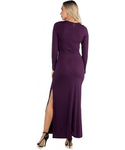 24seven Comfort Apparel Long Sleeve Side Slit Fitted Black Maxi Dress Purple $21.59 Dresses