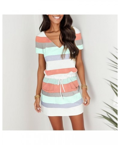 Summer Dresses for Women 2024 Women Summer Casual Striped Dress Sleeveless Spaghetti Strap Boho Dress with Pockets H9-mint Gr...