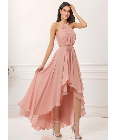 Women's Halter Chiffon Bridesmaid Dresses High Low for Wedding A-Line Pleated Formal Gown with Pockets Blush Pink $31.34 Dresses