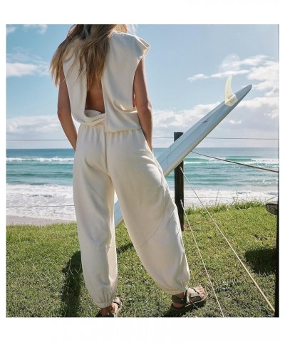 Womens Oversized One Piece Outfits Cap Sleeve Long Wide Pant Romper Drawstring Waist Open Back Jumpsuit Overall White $25.07 ...