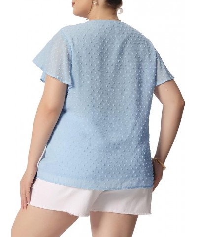 Plus Size Swiss Dots Blouses for Women Dressy V Neck Summer Short Sleeve Casual Cute Shirts Tops Sky Blue $12.79 Blouses