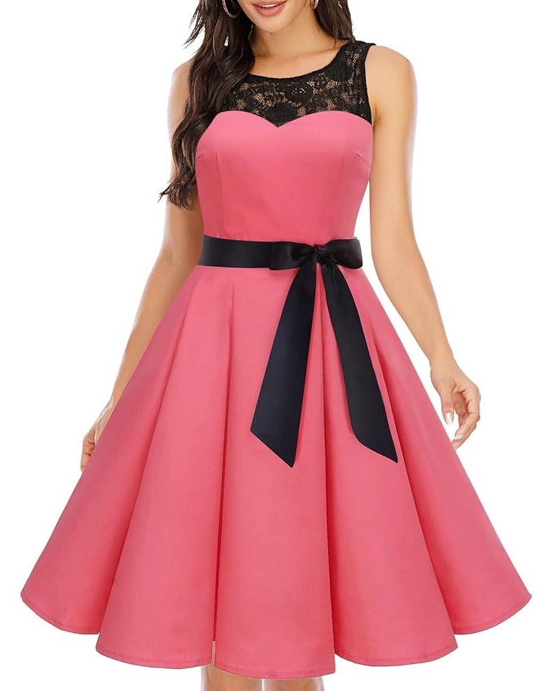 Women's 1950s Vintage Rockabilly Swing Dress Lace Cocktail Prom Party Dress Coral $14.74 Dresses