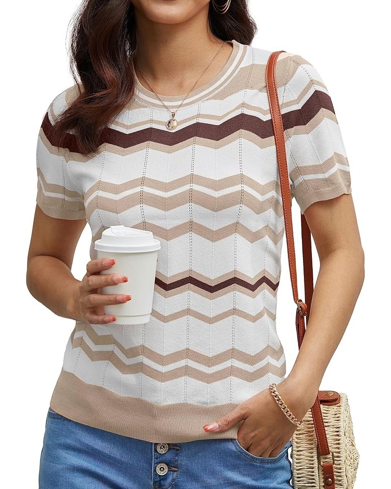 Summer Tops for Women 2023 Short Sleeve Sweaters Womens Cute Knit Lightweight Soft Crew Neck Pullover Zs-khaki $11.25 Sweaters