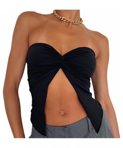 Women Strapless Tube Tops Off Shoulder Sleeveless Bustier Crop Tops Y2K Backless Slim Fit Tank Vest Streetwear W-black $8.39 ...