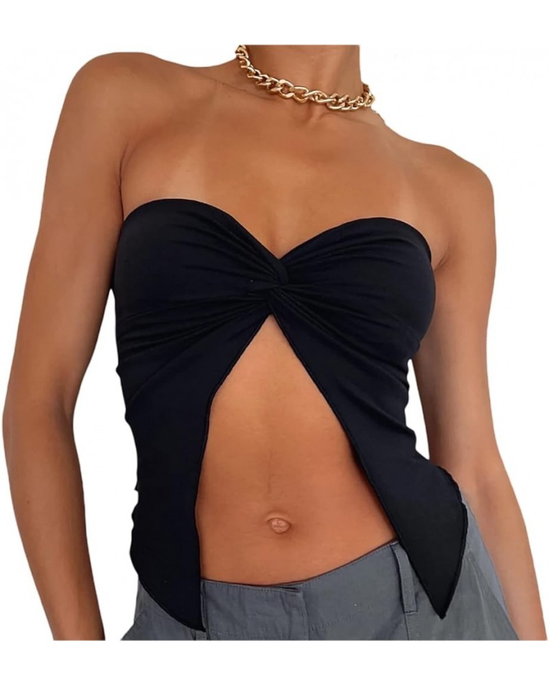 Women Strapless Tube Tops Off Shoulder Sleeveless Bustier Crop Tops Y2K Backless Slim Fit Tank Vest Streetwear W-black $8.39 ...