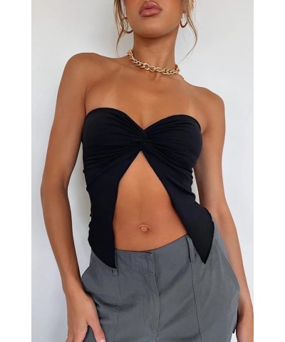 Women Strapless Tube Tops Off Shoulder Sleeveless Bustier Crop Tops Y2K Backless Slim Fit Tank Vest Streetwear W-black $8.39 ...