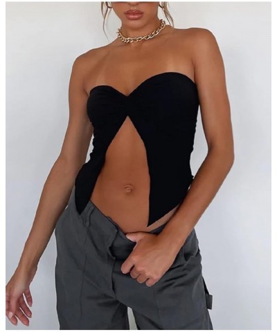 Women Strapless Tube Tops Off Shoulder Sleeveless Bustier Crop Tops Y2K Backless Slim Fit Tank Vest Streetwear W-black $8.39 ...