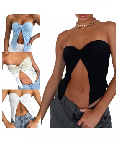 Women Strapless Tube Tops Off Shoulder Sleeveless Bustier Crop Tops Y2K Backless Slim Fit Tank Vest Streetwear W-black $8.39 ...