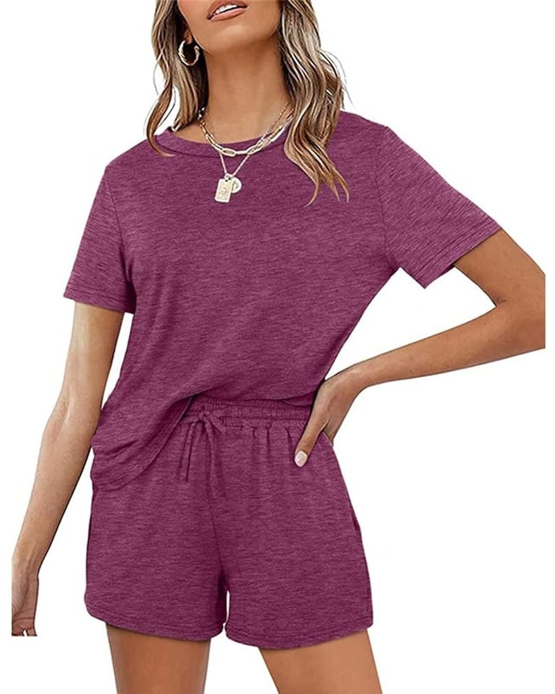 Pajama Sets for Women 2 Piece Short Sleeve Sleepwear with Pockets Casual V Neck Lounge Sets Purple-lightning Deals $18.45 Shirts