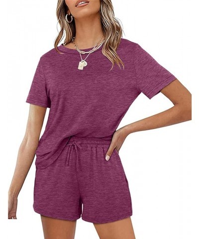 Pajama Sets for Women 2 Piece Short Sleeve Sleepwear with Pockets Casual V Neck Lounge Sets Purple-lightning Deals $18.45 Shirts