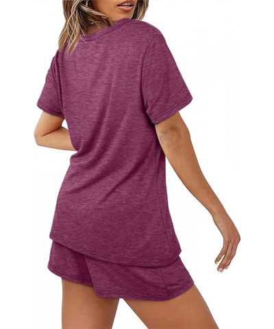 Pajama Sets for Women 2 Piece Short Sleeve Sleepwear with Pockets Casual V Neck Lounge Sets Purple-lightning Deals $18.45 Shirts