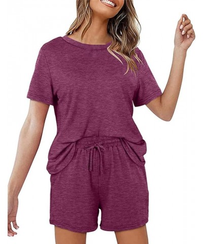 Pajama Sets for Women 2 Piece Short Sleeve Sleepwear with Pockets Casual V Neck Lounge Sets Purple-lightning Deals $18.45 Shirts