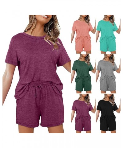 Pajama Sets for Women 2 Piece Short Sleeve Sleepwear with Pockets Casual V Neck Lounge Sets Purple-lightning Deals $18.45 Shirts