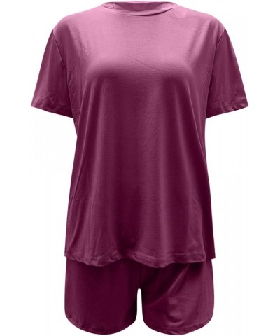 Pajama Sets for Women 2 Piece Short Sleeve Sleepwear with Pockets Casual V Neck Lounge Sets Purple-lightning Deals $18.45 Shirts