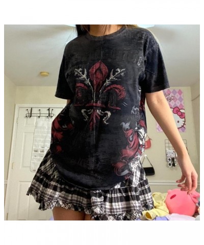 Women Vintage T-Shirt Casual Short Sleeve Round Neck Graphic Print Blouse Tee E-Girl Fairy Grunge Streetwear Zv27-red Floral ...