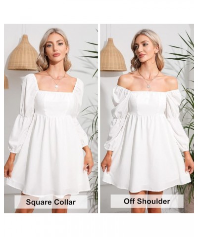 Womens Mini Dresses Casual Long Puff Sleeve Square Neck High Waist Dress White $21.82 Dresses