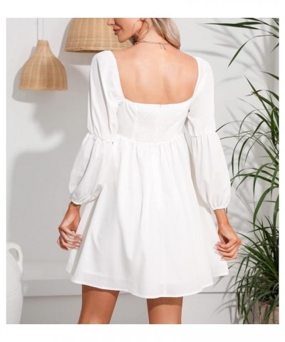 Womens Mini Dresses Casual Long Puff Sleeve Square Neck High Waist Dress White $21.82 Dresses