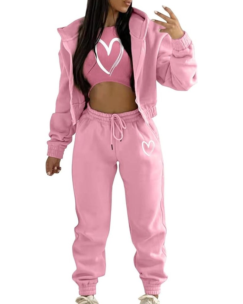 Women Sweatsuits Sets 3 Piece Outfits, Fleece Tracksuit Long Sleeve Hooded Zipper Jacket and Sweatpants Crop Tops Suit 01-pin...