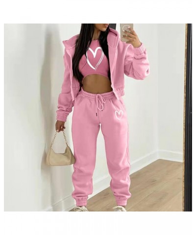 Women Sweatsuits Sets 3 Piece Outfits, Fleece Tracksuit Long Sleeve Hooded Zipper Jacket and Sweatpants Crop Tops Suit 01-pin...