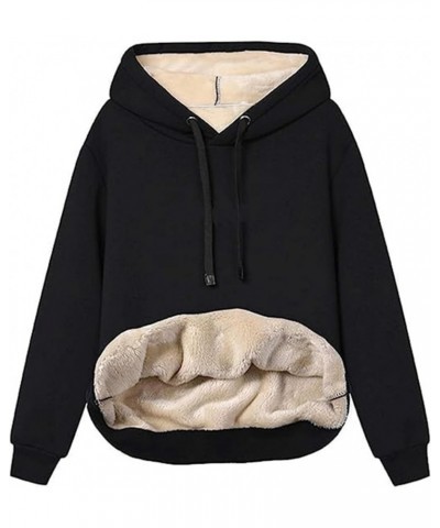 Women Casual Solid Fleece Lined Hoodie Long Sleeves Drawstring Hooded Pullover Warm Sweatshirt Black $12.72 Hoodies & Sweatsh...