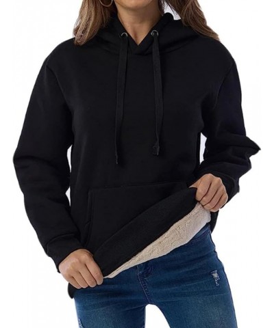 Women Casual Solid Fleece Lined Hoodie Long Sleeves Drawstring Hooded Pullover Warm Sweatshirt Black $12.72 Hoodies & Sweatsh...