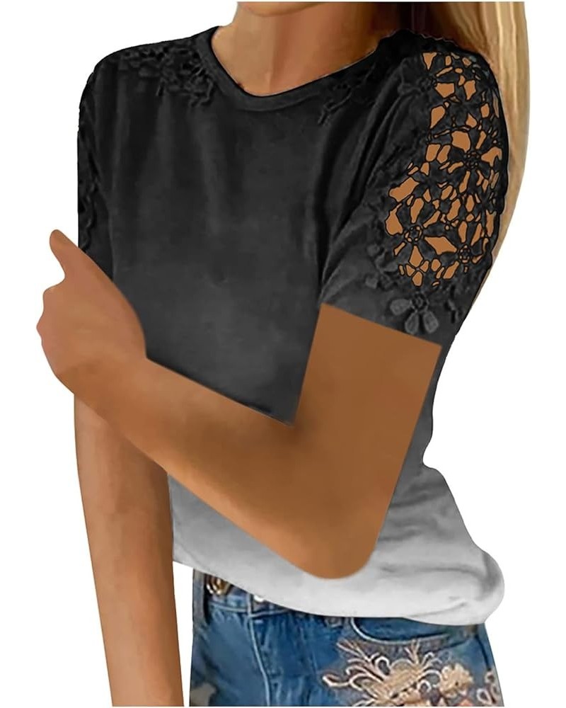 Summer Tops for Women 2023 Dressy Casual Hollow Short Sleeve Crewneck Boho Tops Fashion Plus Size Blouses T-Shirts B Black $8...