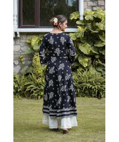 Women's Rayon Floral Print Angrakha kurta Black $15.07 Tops