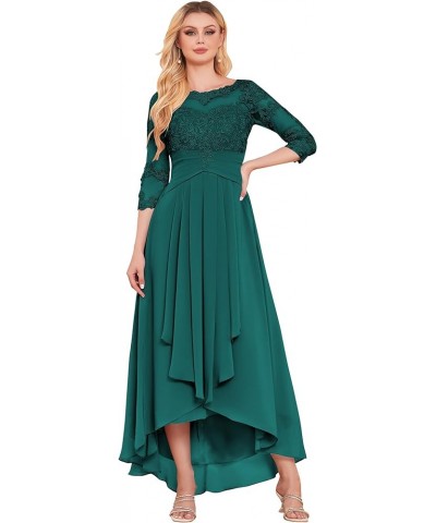 Women's Lace Appliques Tea Length Mother of The Bride Dresses with Sleeves A line Chiffon Formal Evening Gowns Teal $41.65 Ac...