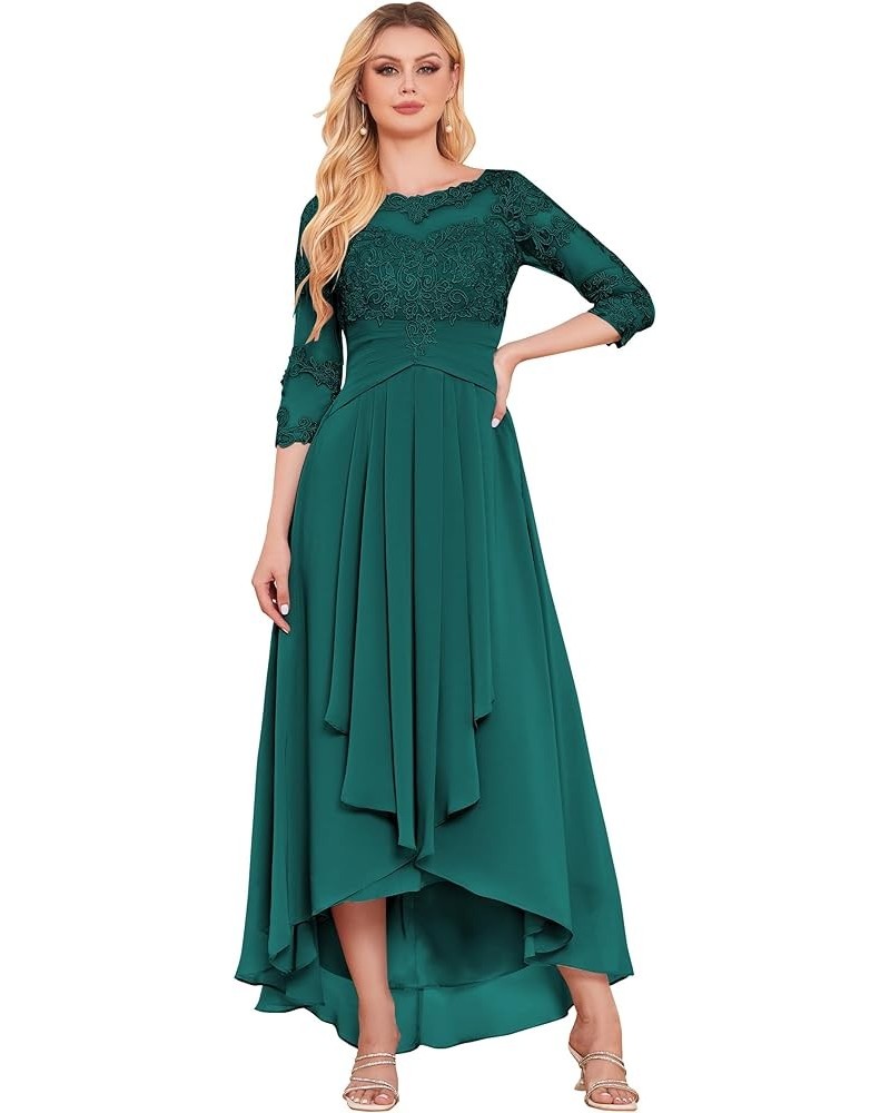 Women's Lace Appliques Tea Length Mother of The Bride Dresses with Sleeves A line Chiffon Formal Evening Gowns Teal $41.65 Ac...