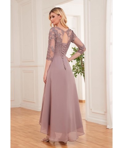 Women's Lace Appliques Tea Length Mother of The Bride Dresses with Sleeves A line Chiffon Formal Evening Gowns Teal $41.65 Ac...