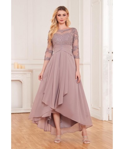 Women's Lace Appliques Tea Length Mother of The Bride Dresses with Sleeves A line Chiffon Formal Evening Gowns Teal $41.65 Ac...