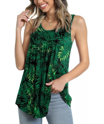 Women's Tank Top Summer Pleated Sleeveless Shirt Casual Tunic Curved Hem Flowy Basic Blouse Large Green Leaf $10.75 Tanks