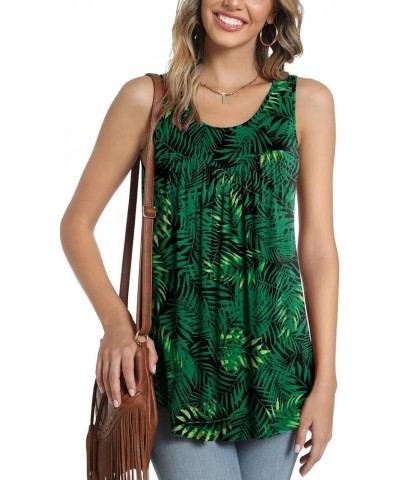 Women's Tank Top Summer Pleated Sleeveless Shirt Casual Tunic Curved Hem Flowy Basic Blouse Large Green Leaf $10.75 Tanks