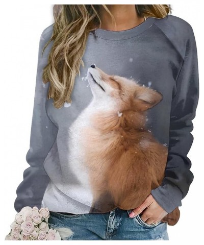 Fox Sweatshirt for Women Crewneck Tunics Long Sleeve Animal Print Tops Loose Fit Casual Cozy Hoodies Fox Grey $13.20 Hoodies ...