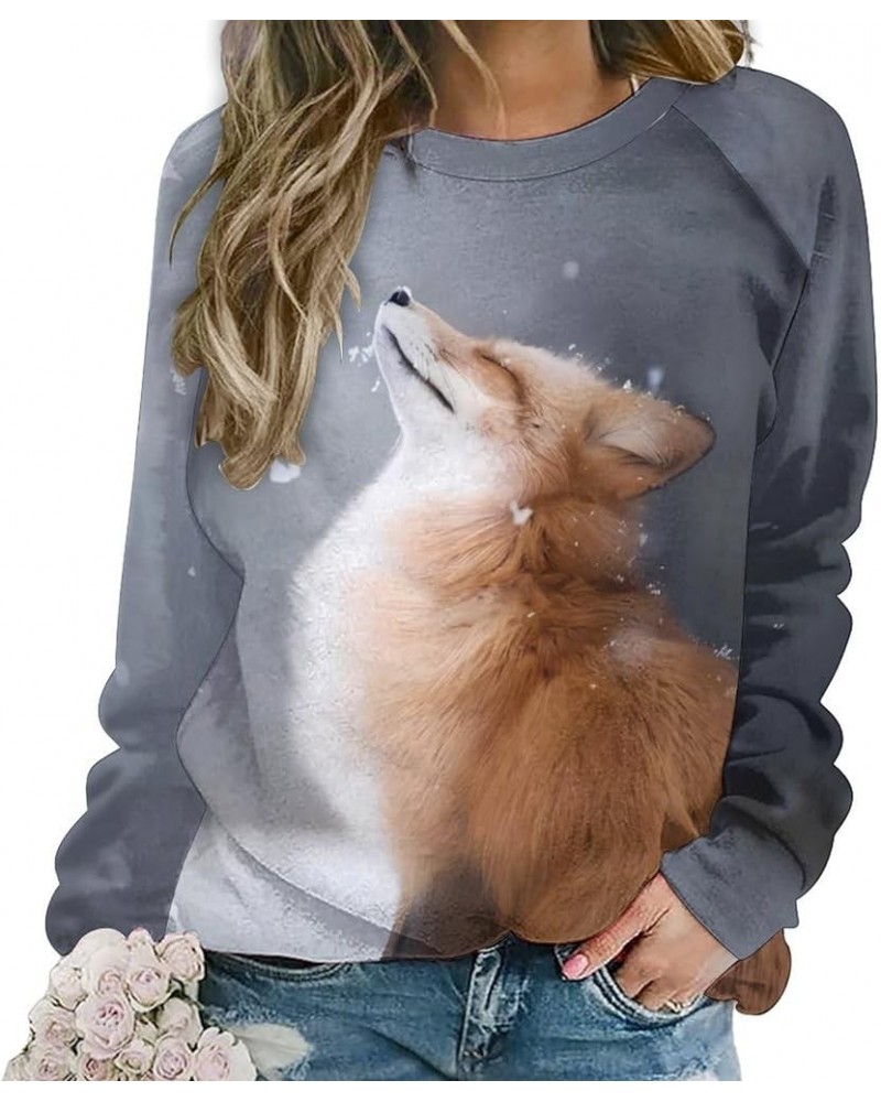 Fox Sweatshirt for Women Crewneck Tunics Long Sleeve Animal Print Tops Loose Fit Casual Cozy Hoodies Fox Grey $13.20 Hoodies ...