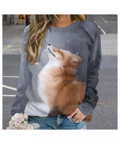 Fox Sweatshirt for Women Crewneck Tunics Long Sleeve Animal Print Tops Loose Fit Casual Cozy Hoodies Fox Grey $13.20 Hoodies ...